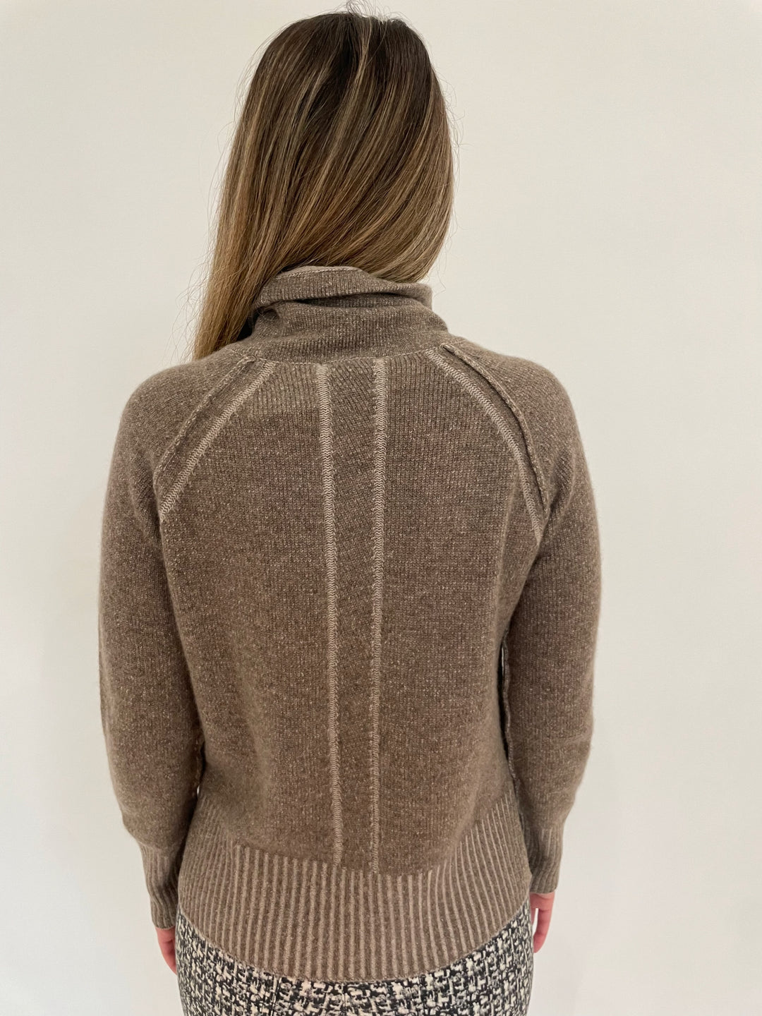 Pure Amici Enchanted Cashmere Turtleneck Sweater With String in Bark available at Barbara Katz