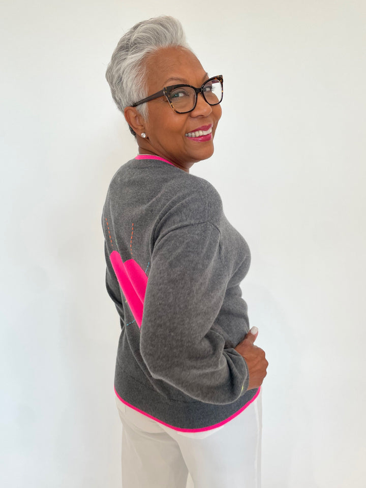 Whisper by Brodie Valentina Heart Crew Sweater in City Grey available at Barbara Katz