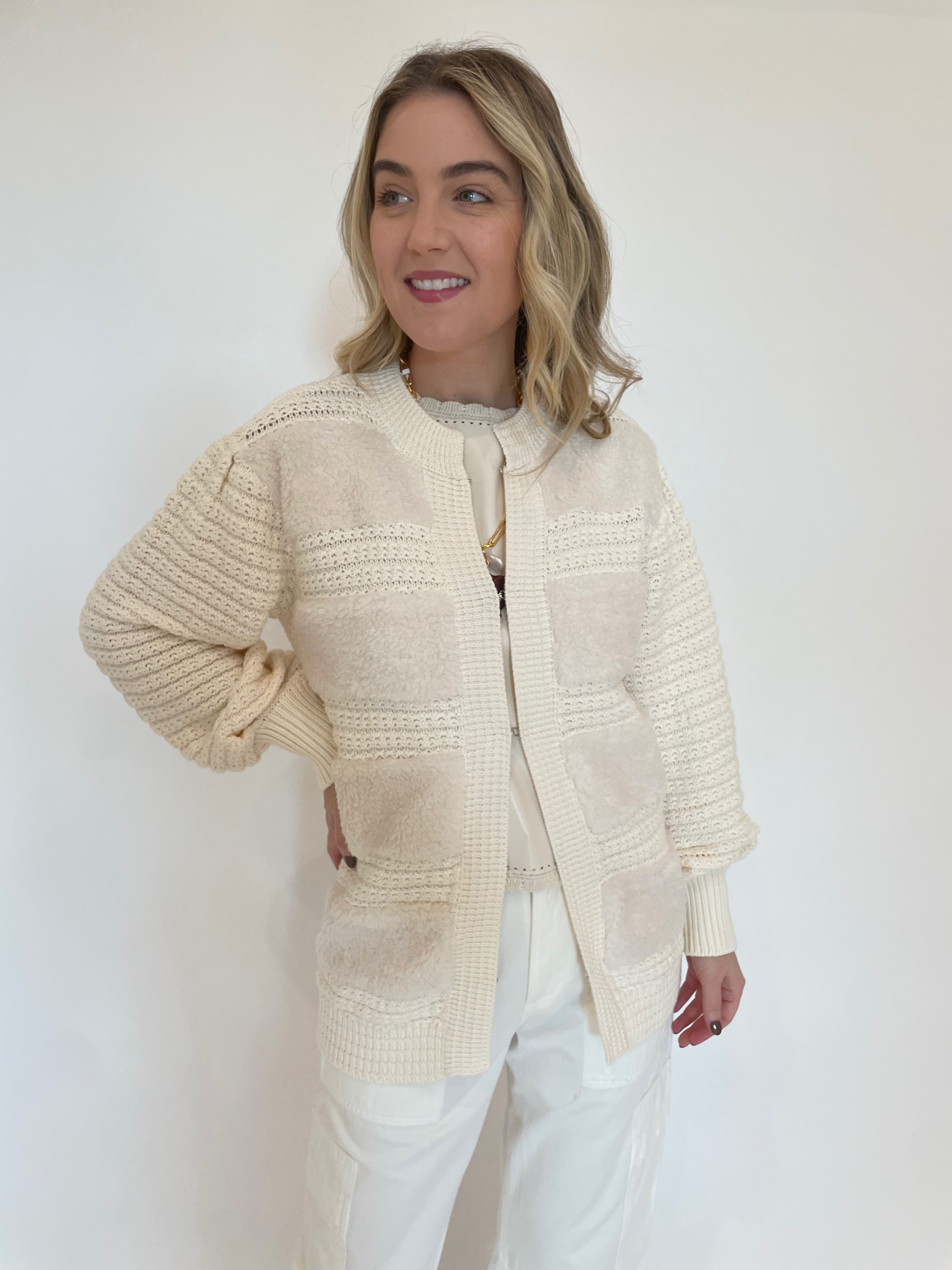 Cream knitted jacket best sale