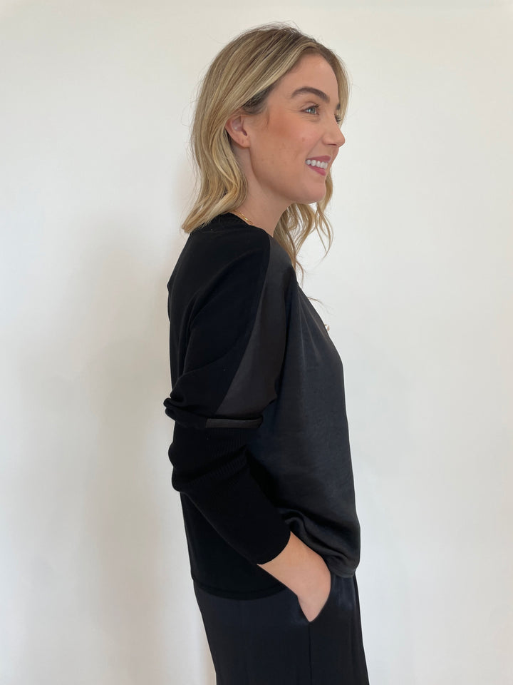 Melissa Nepton Noa Satin Combo Long Sleeve Top in Black available at Barbara Katz