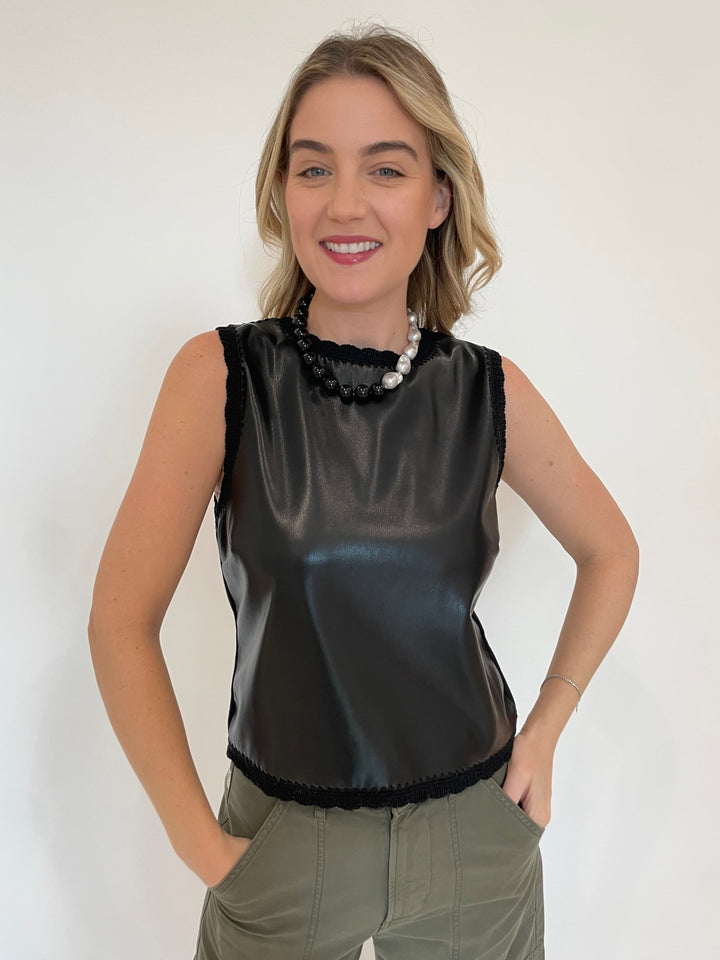 Melissa Nepton Cece Vegan Leather Sleeveless Top in Black with Lizzie Fortunato Midnight Sky Collar Necklace available at Barbara Katz