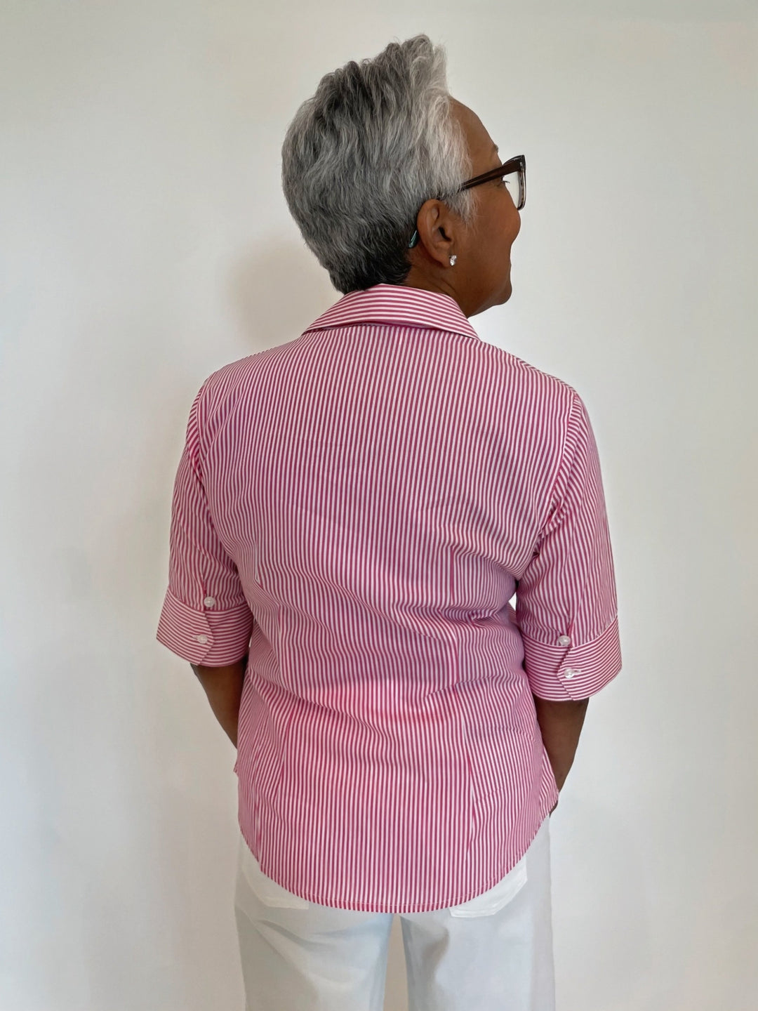 BK Salty Short Sleeve Stripe Button Down Shirt in Pink available at Barbara Katz