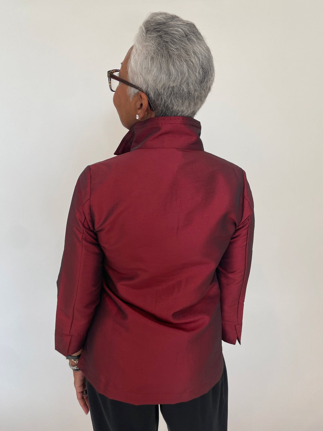 Terra Taffeta Satin Holiday Shirt in Red available at Barbara Katz