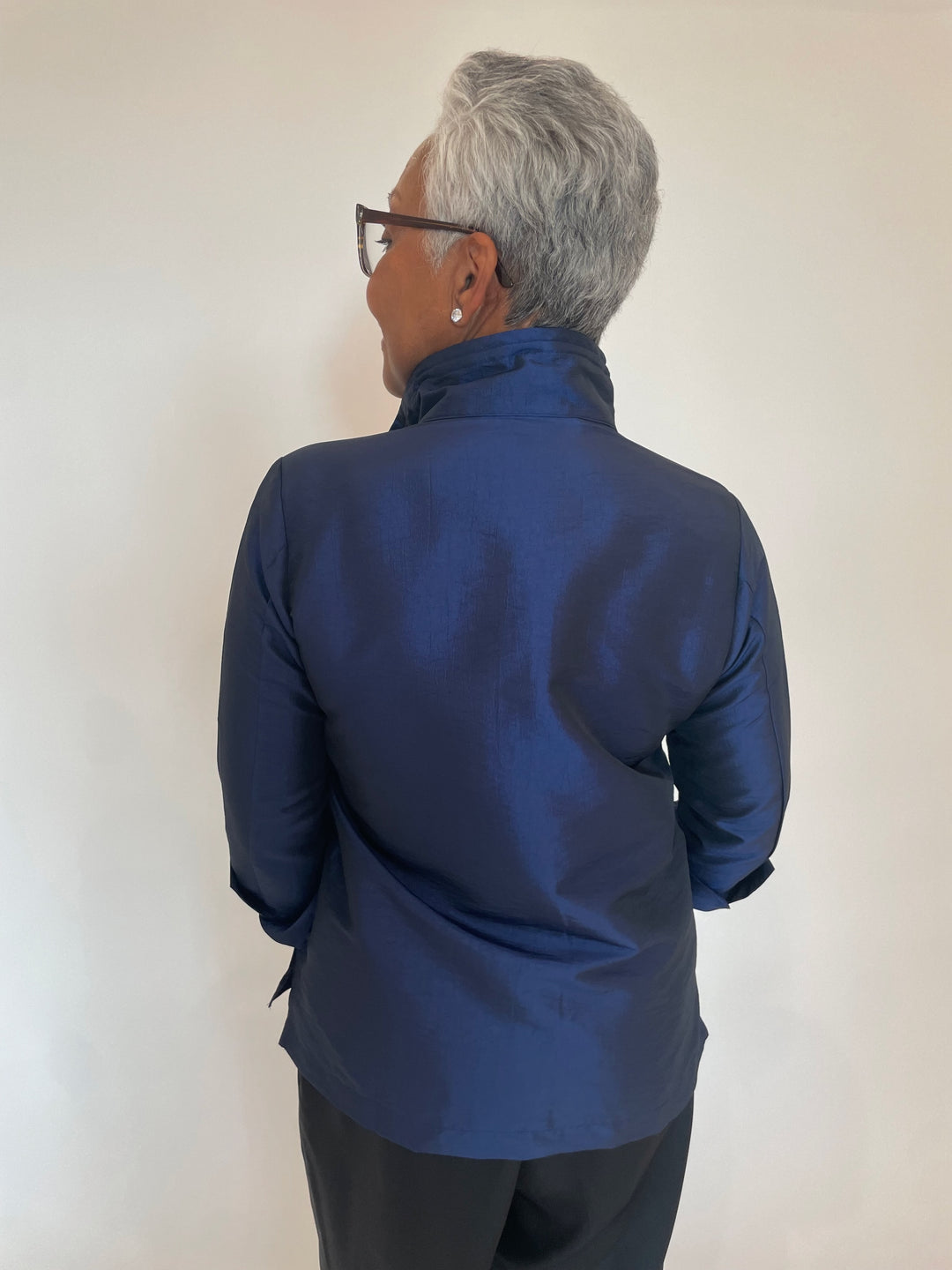 Terra Taffeta Satin Holiday Shirt in Royal Blue available at Barbara Katz