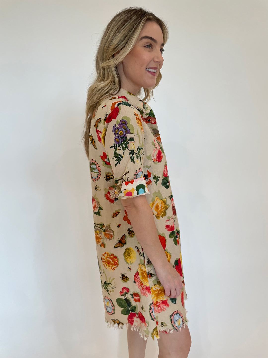 Dizzy-Lizzie Chatham Short Sleeve Dress in Botanical Print available at Barbara Katz