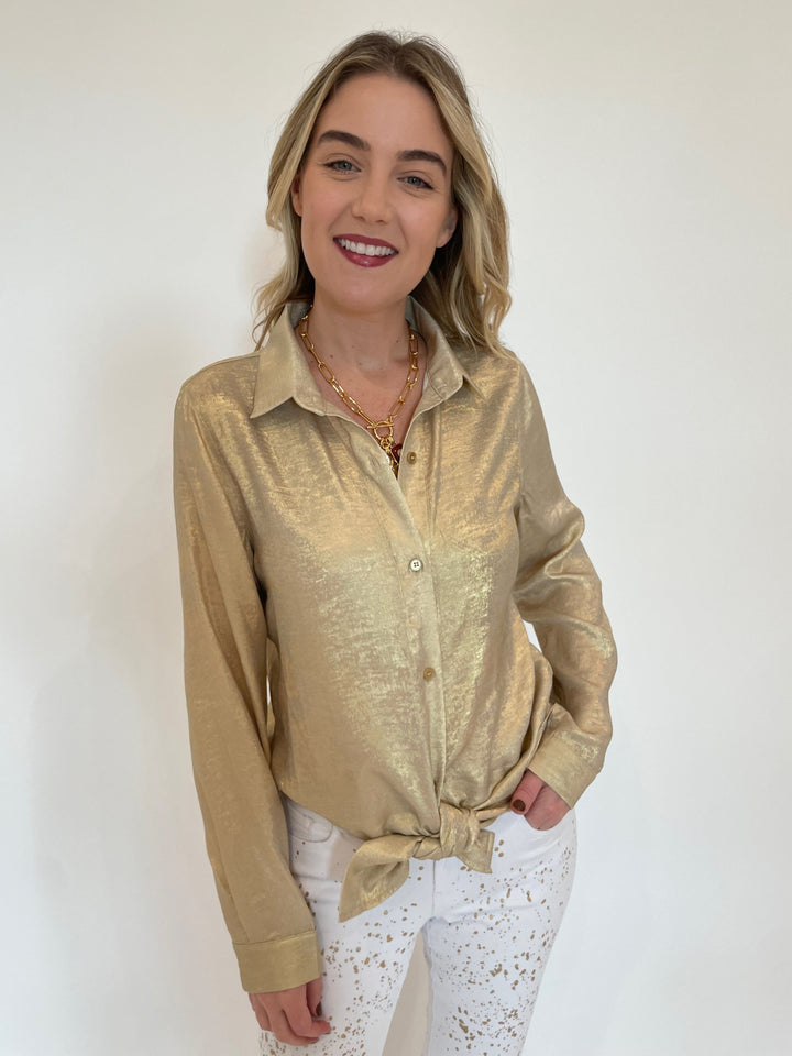 BK Connie Metallic Shirt in Gold available at Barbara Katz