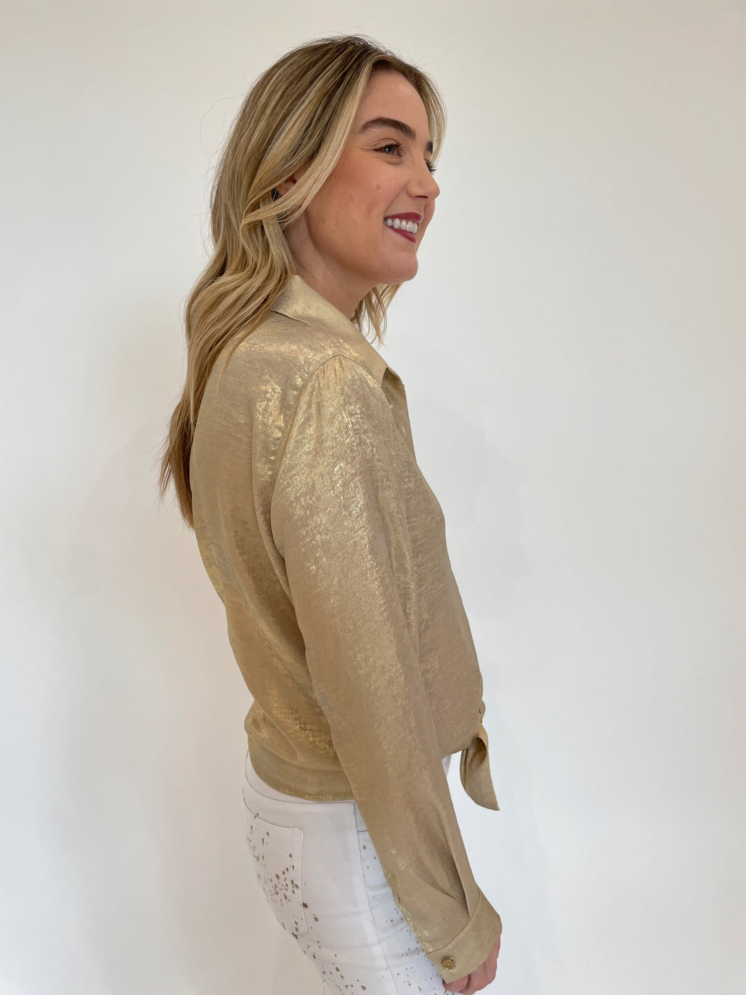 BK Connie Long Sleeve Shirt in Gold available at Barbara Katz