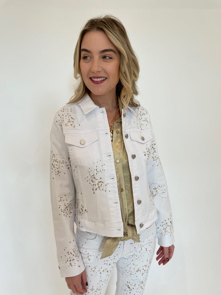 BK Misty Gold Spotted Denim Jacket in White available at Barbara Katz