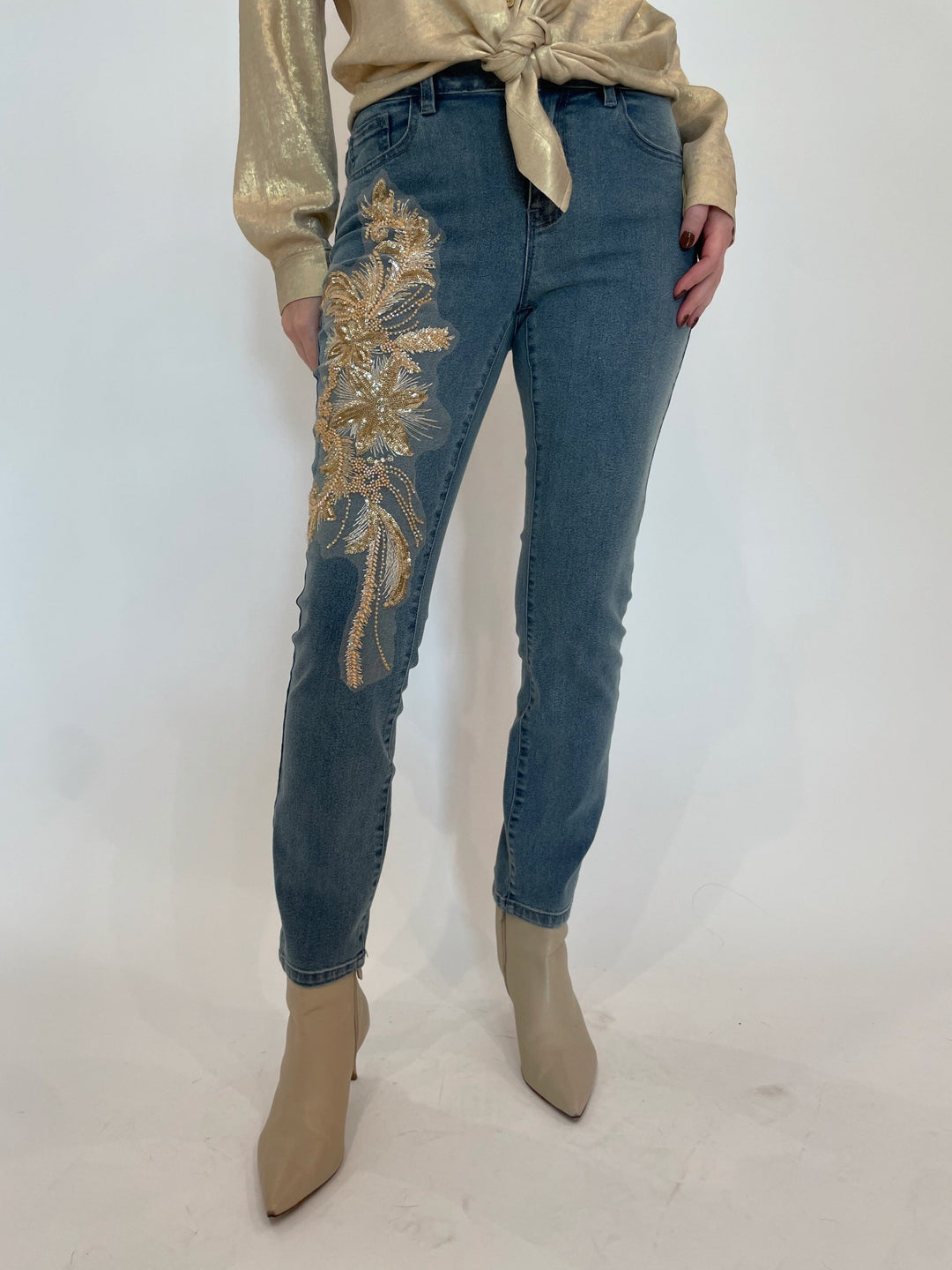 BK Lilly Sequin Flowers Denim available at Barbara Katz