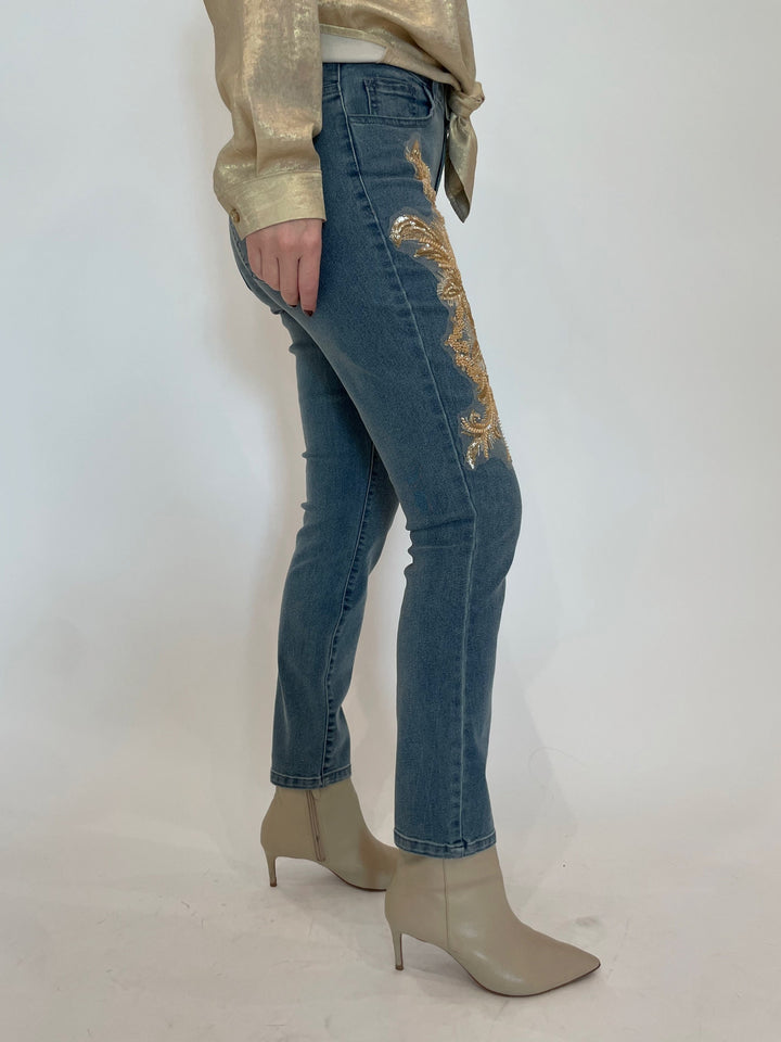 BK Lilly Sequin Flowers Denim available at Barbara Katz