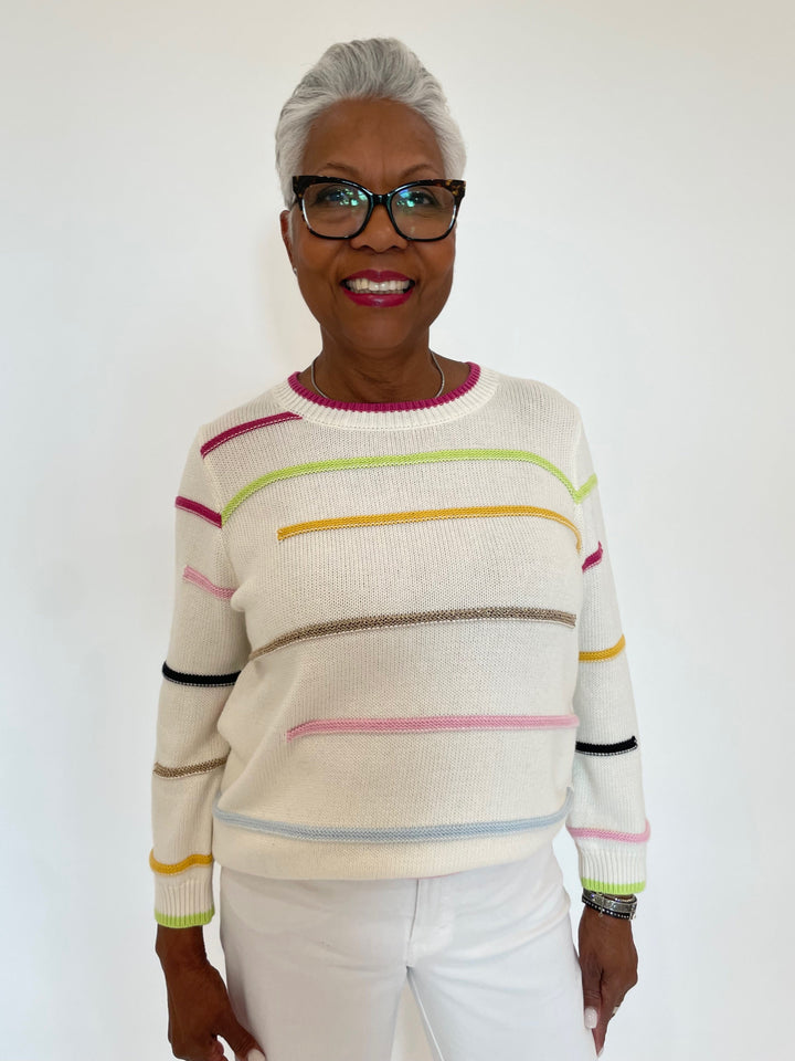 Elliott Lauren Color Scheme Multi Broken Stripe Sweater available at Barbara Katz