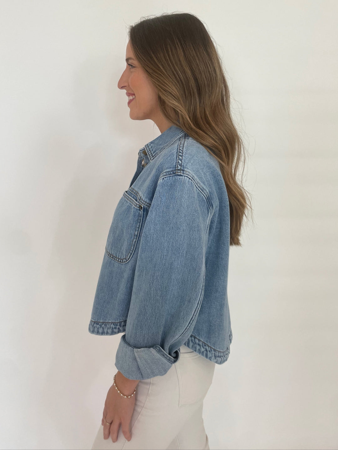 Repeat Soft Cropped Denim Jacket in Blue available at Barbara Katz