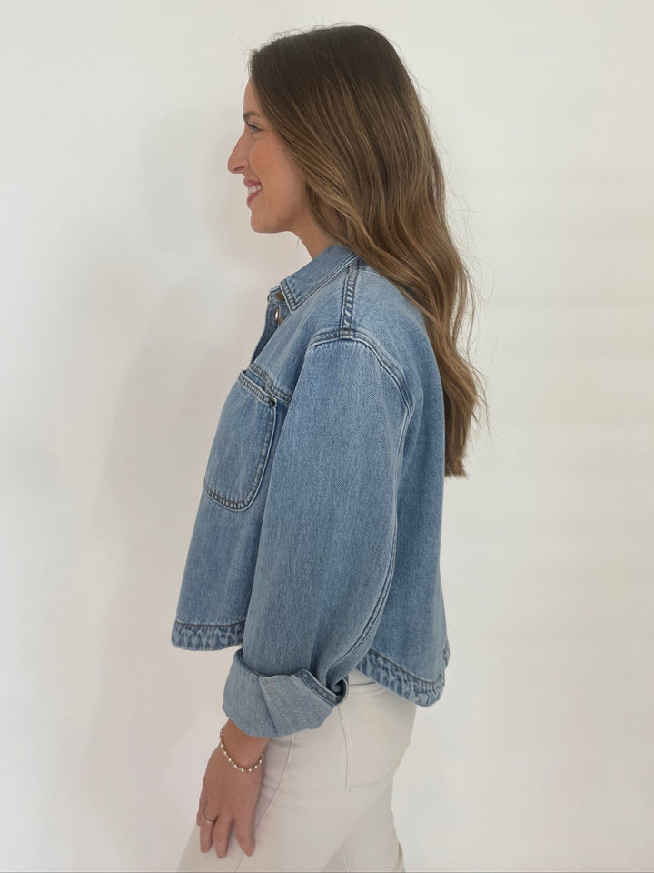 Repeat Soft Cropped Denim Jacket in Blue available at Barbara Katz