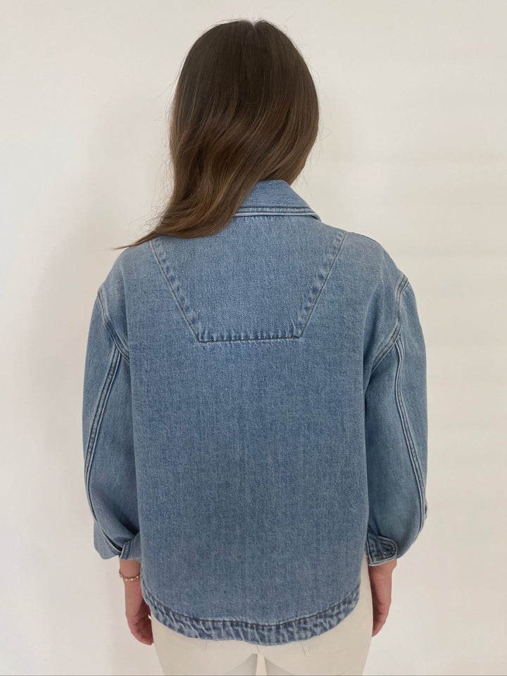 Repeat Soft Cropped Denim Jacket in Denim Blue available at Barbara Katz