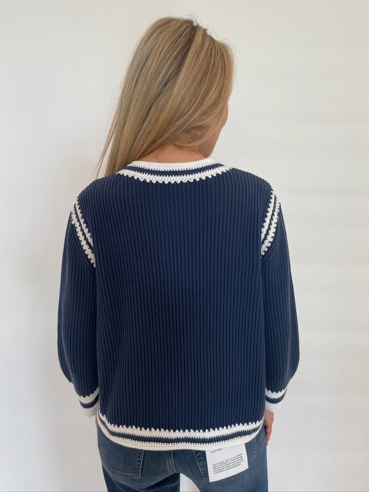 Repeat Cotton Textured Knit Cardigan in Marine available at Barbara Katz