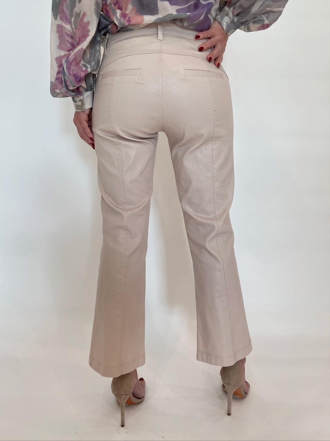 Lola & Sophie Lizzie Foil Denim Pants in Pink available at Barbara Katz