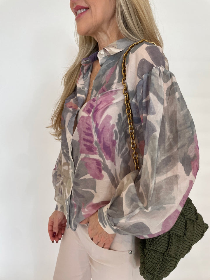 Lola & Sophie Palm Leaf Shirt in Beige available at Barbara Katz