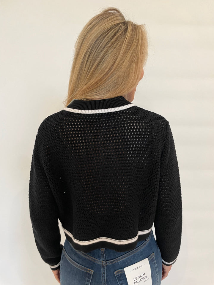 BK Olga Perforated Cardigan in Black/White available at Barbara Katz