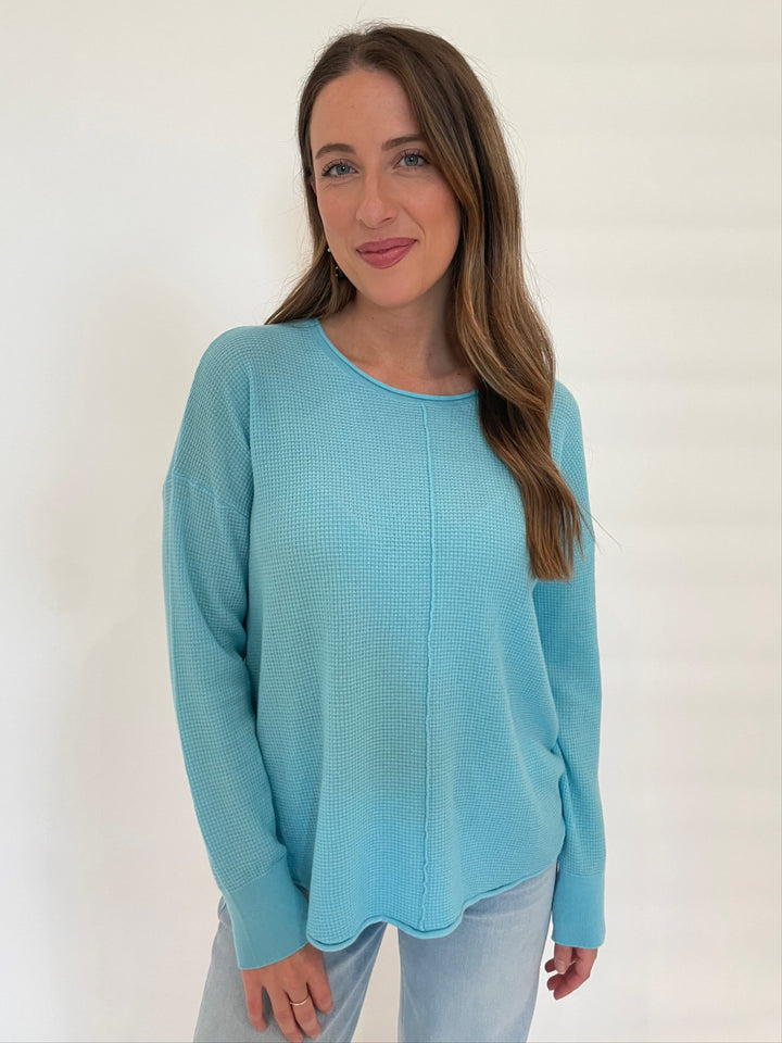 BK Waffle Seam Sweater in Cabana Blue available at Barbara Katz