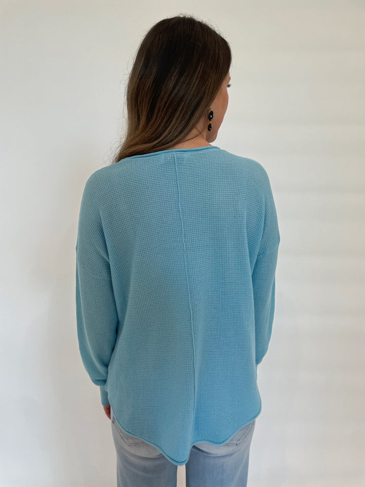 BK Waffle Seam Sweater in Cabana Blue available at Barbara Katz