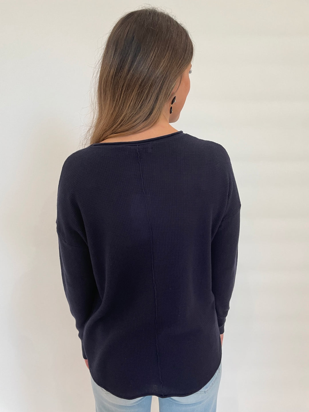 BK Waffle Seam Sweater in Navy available at Barbara Katz