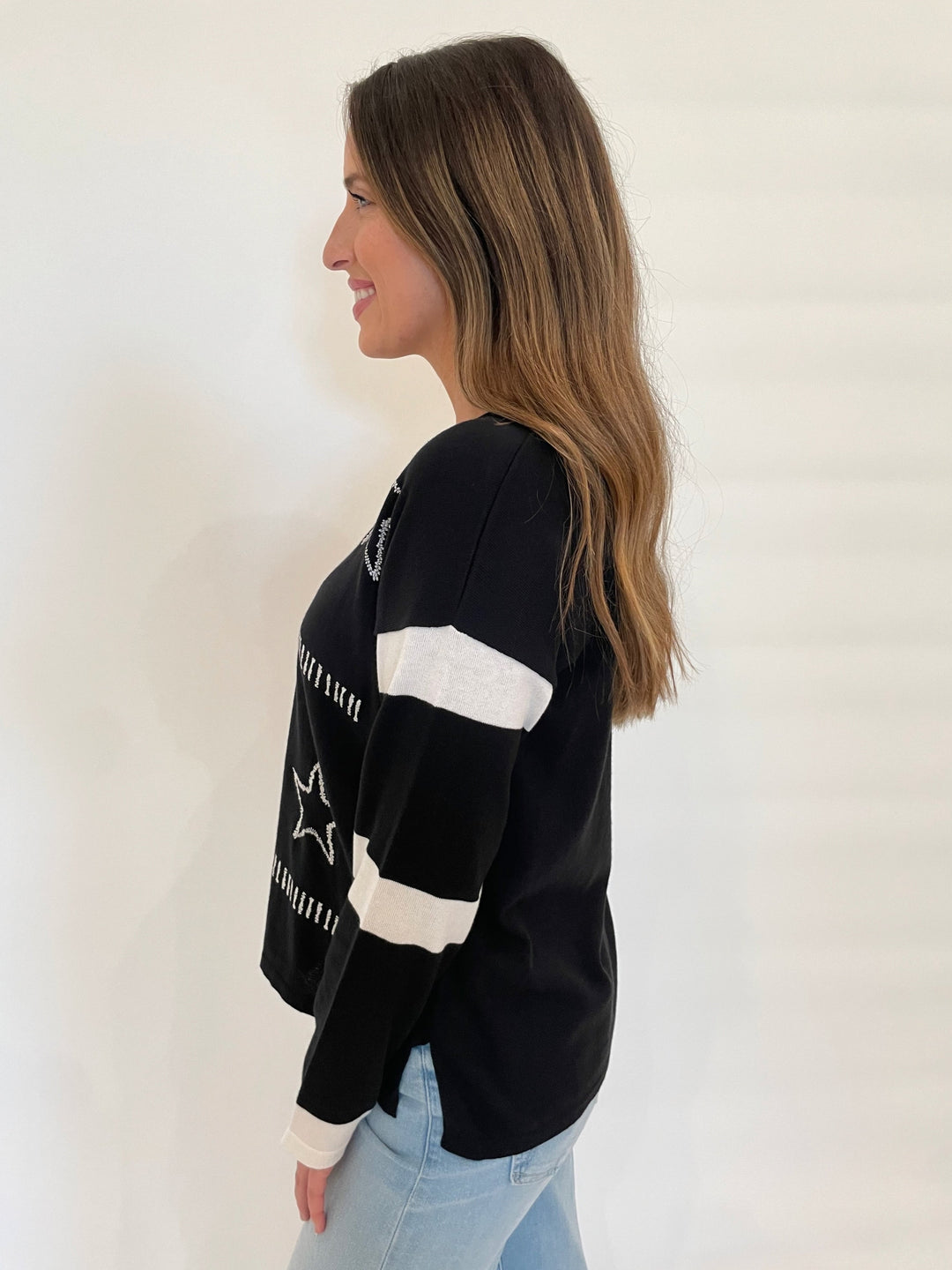 BK Rami Star Long Sleeve Sweater in Black/White available at Barbara Katz