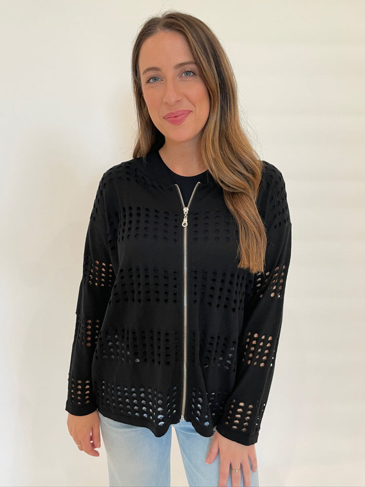 BK Maggie Bomber Zip Jacket in Black available at Barbara Katz