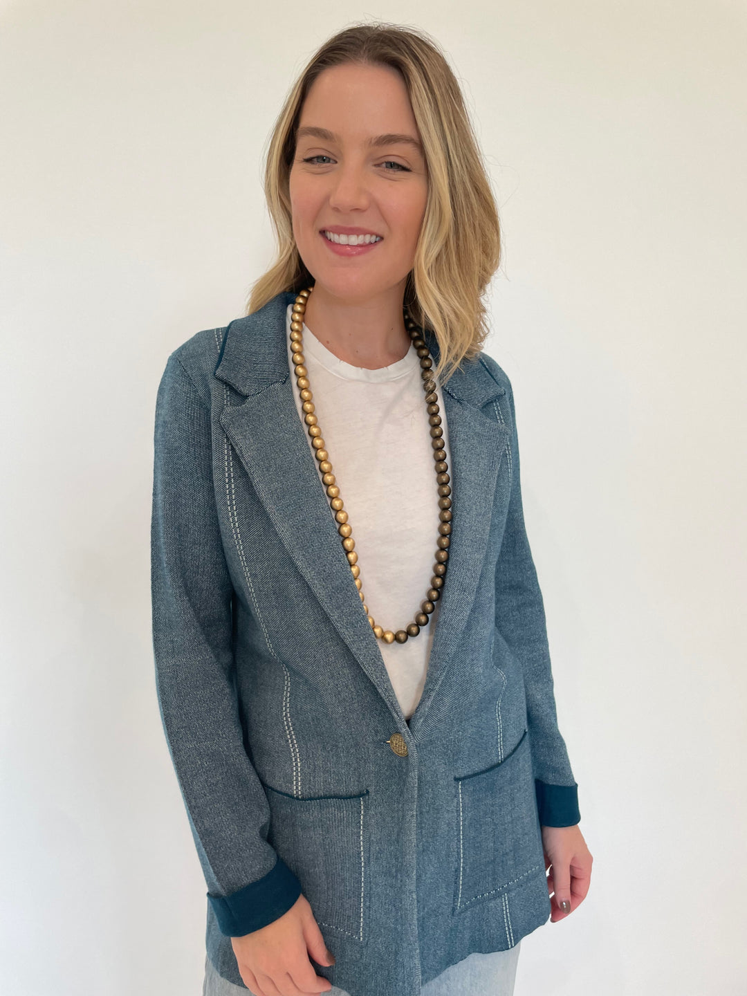 BK Hazel Knit Blazer in Indigo/Ivory with Pono Pauline Necklace in Ginger available at Barbara Katz