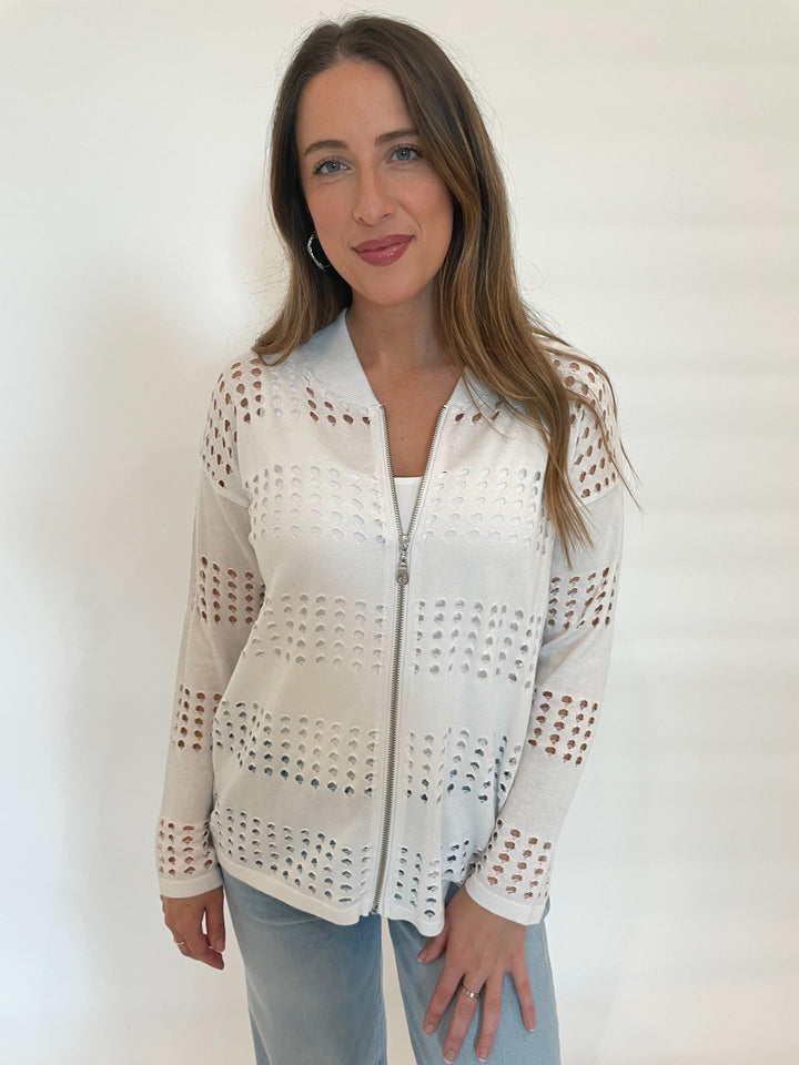 BK Maggie Bomber Zip Jacket in White available at Barbara Katz