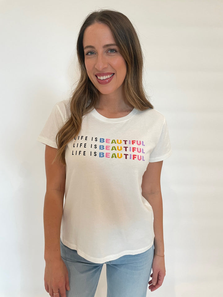 Kerri Rosenthal Suke Life is Beautiful Tee in White available at Barbara Katz