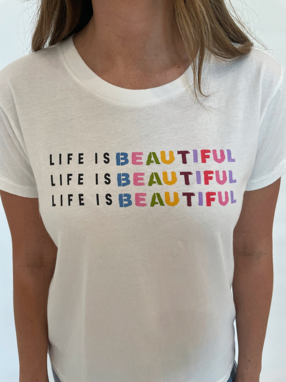 Kerri Rosenthal Suke Life is Beautiful Tee in White available at Barbara Katz