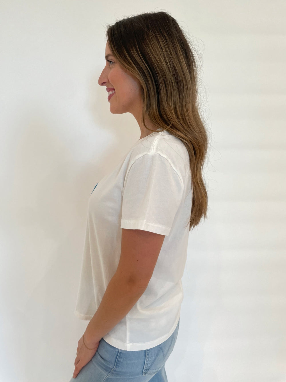 Kerri Rosenthal Suke Imperfect Heart Short SleeveTee in Mid Blue available at Barbara Katz