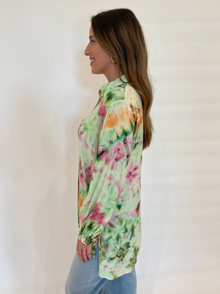 Aldomartins Marga Tie Dye Print Long Sleeve Blouse available at Barbara Katz