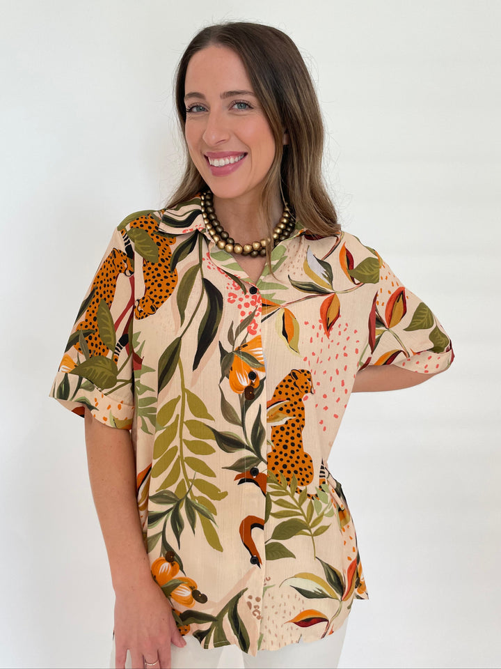 Aldomartins Tais Jungle Print Button-up Blouse available at Barbara Katz