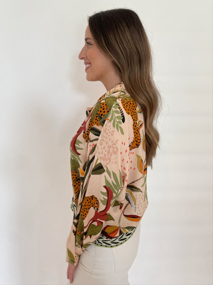 Aldomartins Saray Jungle Print Long Sleeve Blouse available at Barbara Katz