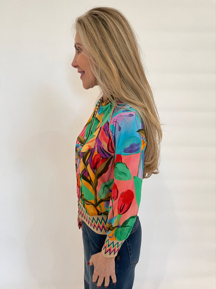 Aldomartins Lydia Tropical Print Long Sleeve Blouse available at Barbara Katz