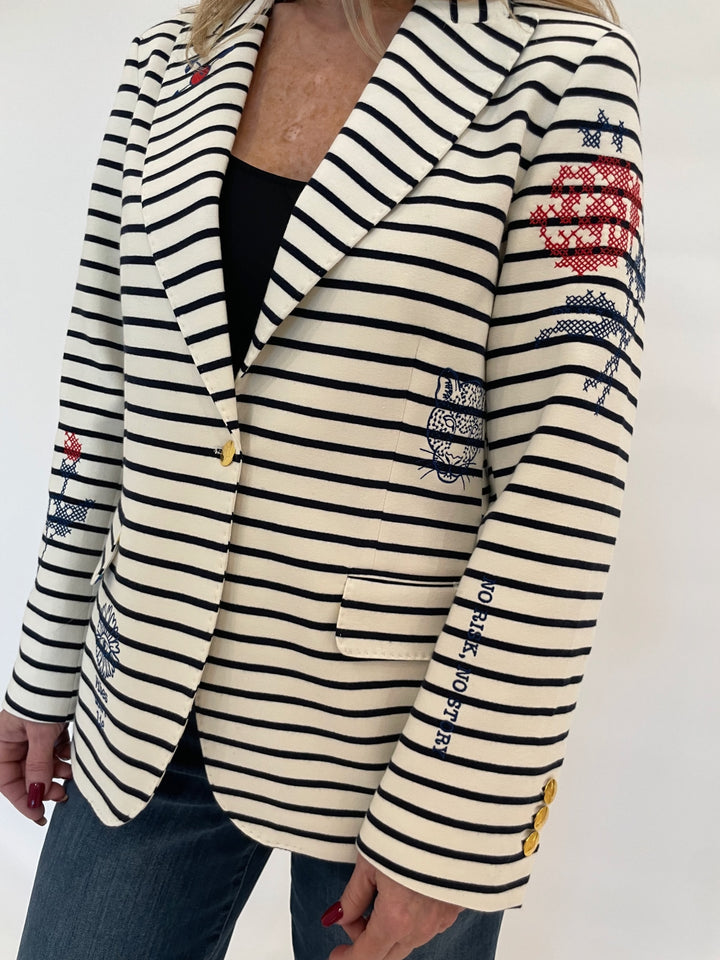 Vilagallo Ivonne Plant Raya Stripes Blazer in Marine/Multi available at Barbara Katz