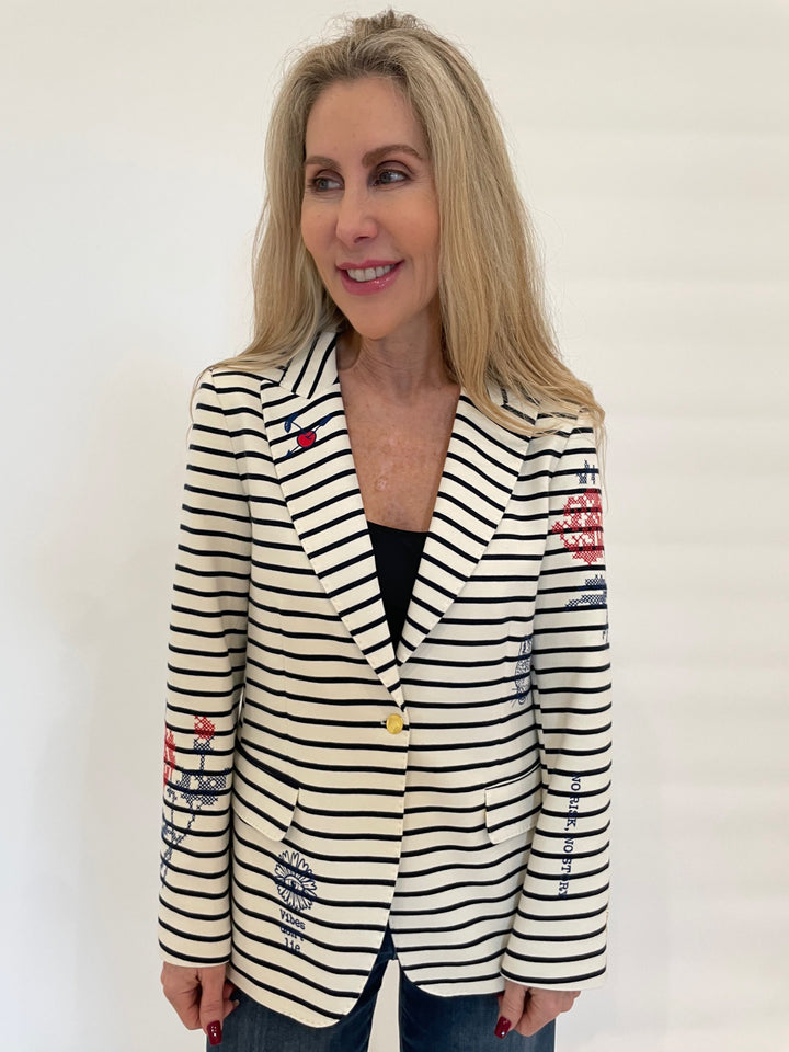 Vilagallo Ivonne Plant Raya Stripes Blazer in Marine/Multi available at Barbara Katz