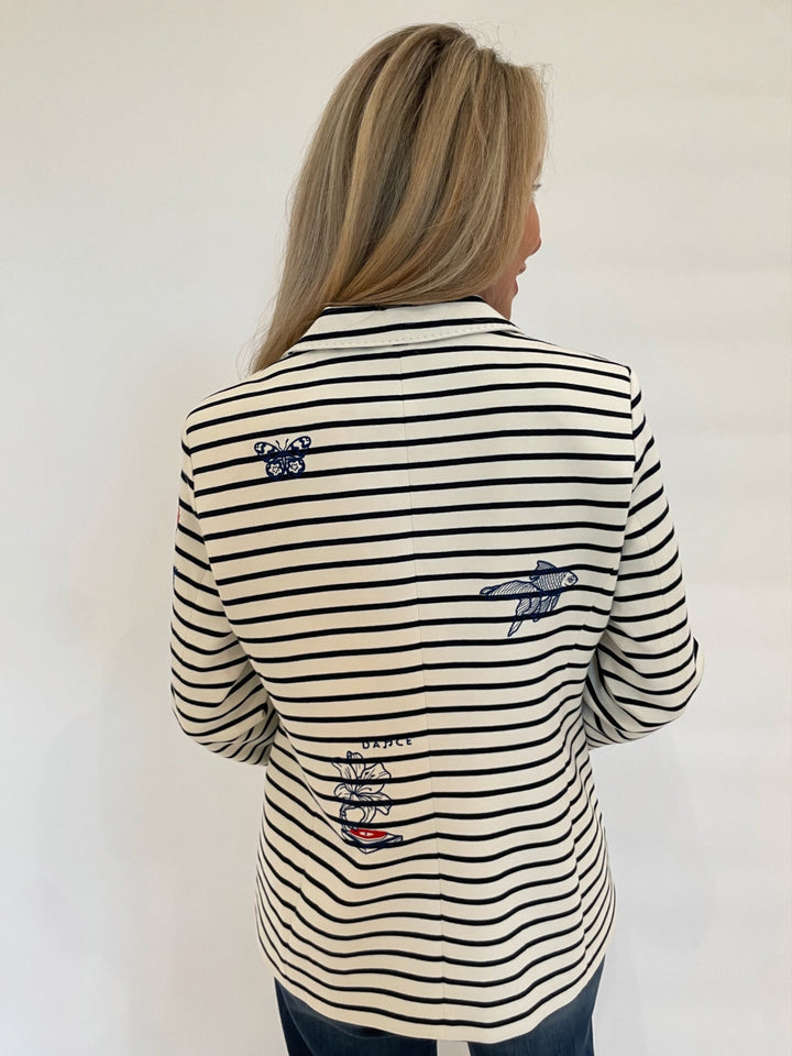 Vilagallo Ivonne Plant Raya Stripes Blazer in Marine/Multi available at Barbara Katz