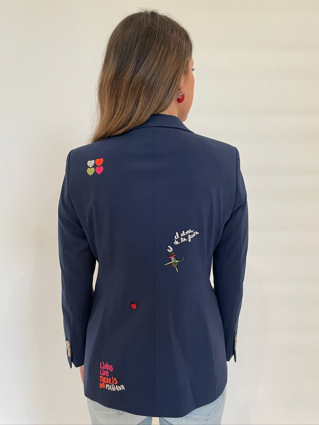 Vilagallo Nella Punto Roma Embroidered Blazer in Navy available at Barbara Katz