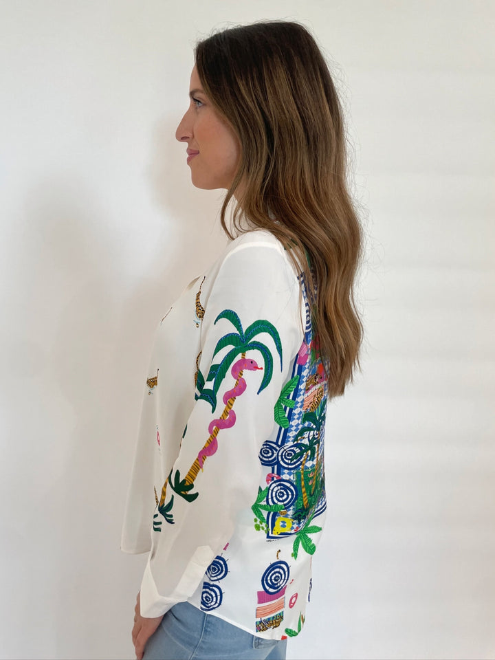 Vilagallo Mafalda Piscina Print Long Sleeve Shirt in Multi available a Barbara Katz