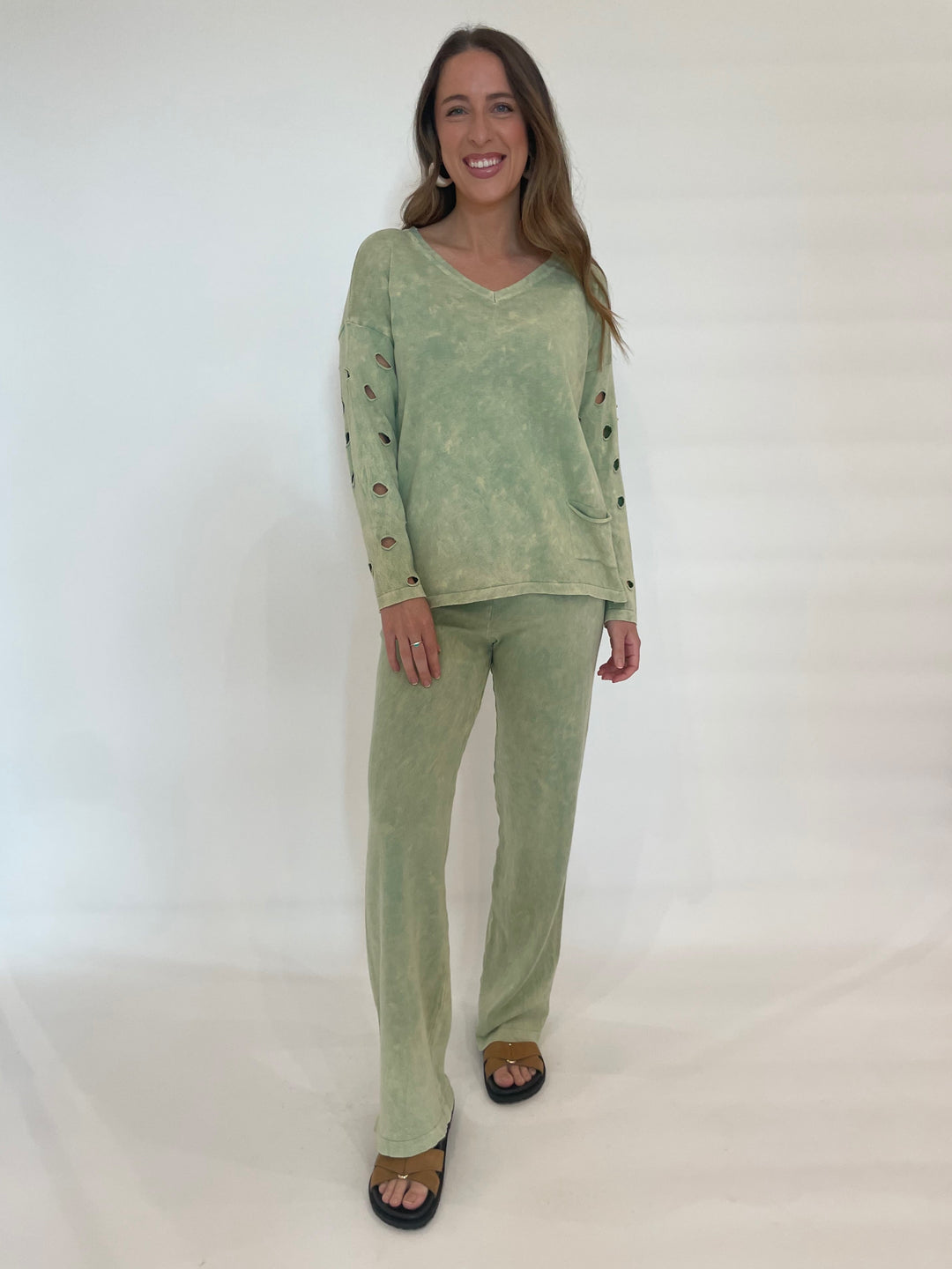 BK Lori Hand Wash Top in Pine paired with matching Leanne Hand Wash Pants available at Barbara Katz