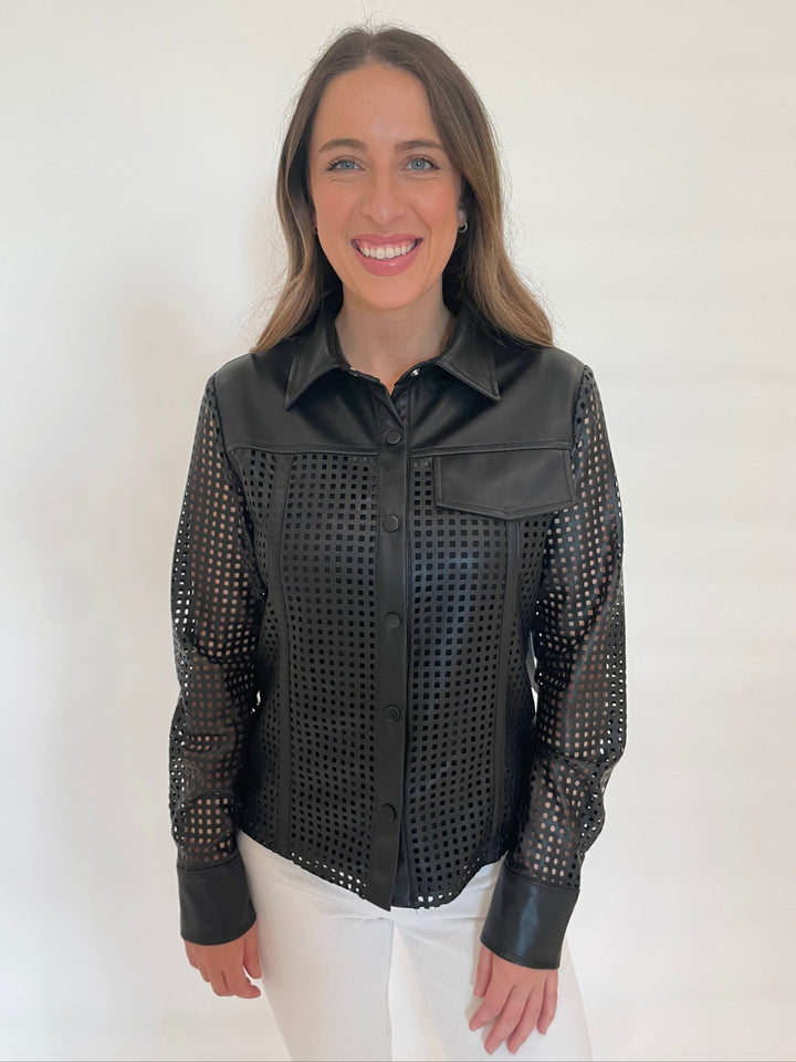 BK Lisa Perforated Shirt in Black available at Barbara Katz