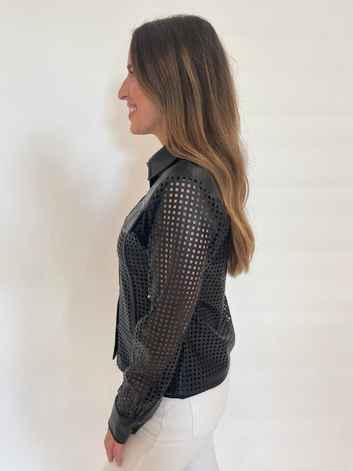 BK Lisa Perforated Long Sleeve Shirt in Black available at Barbara Katz