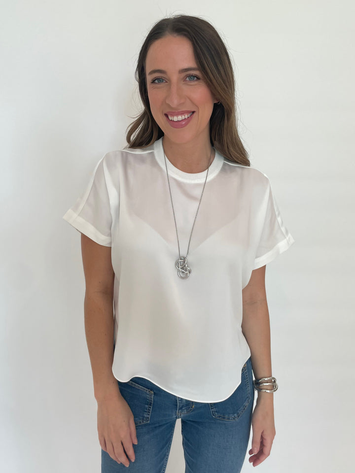 Simkhai Addy Short Sleeve Knit Back T- Shirt in White available at Barbara Katz