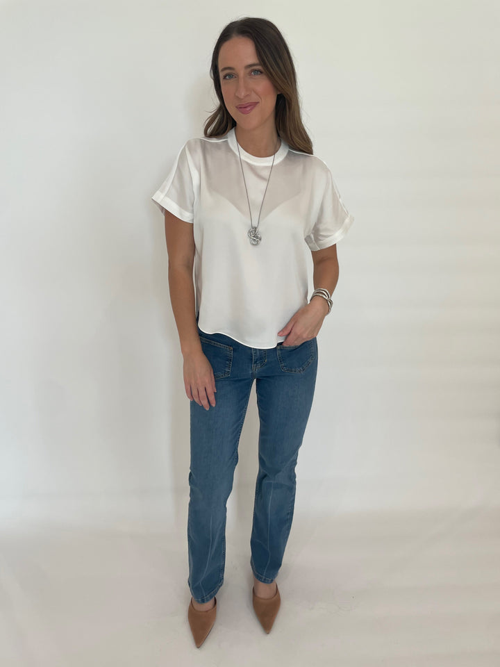 Simkhai Addy Short Sleeve Knit Back T- Shirt in White available at Barbara Katz