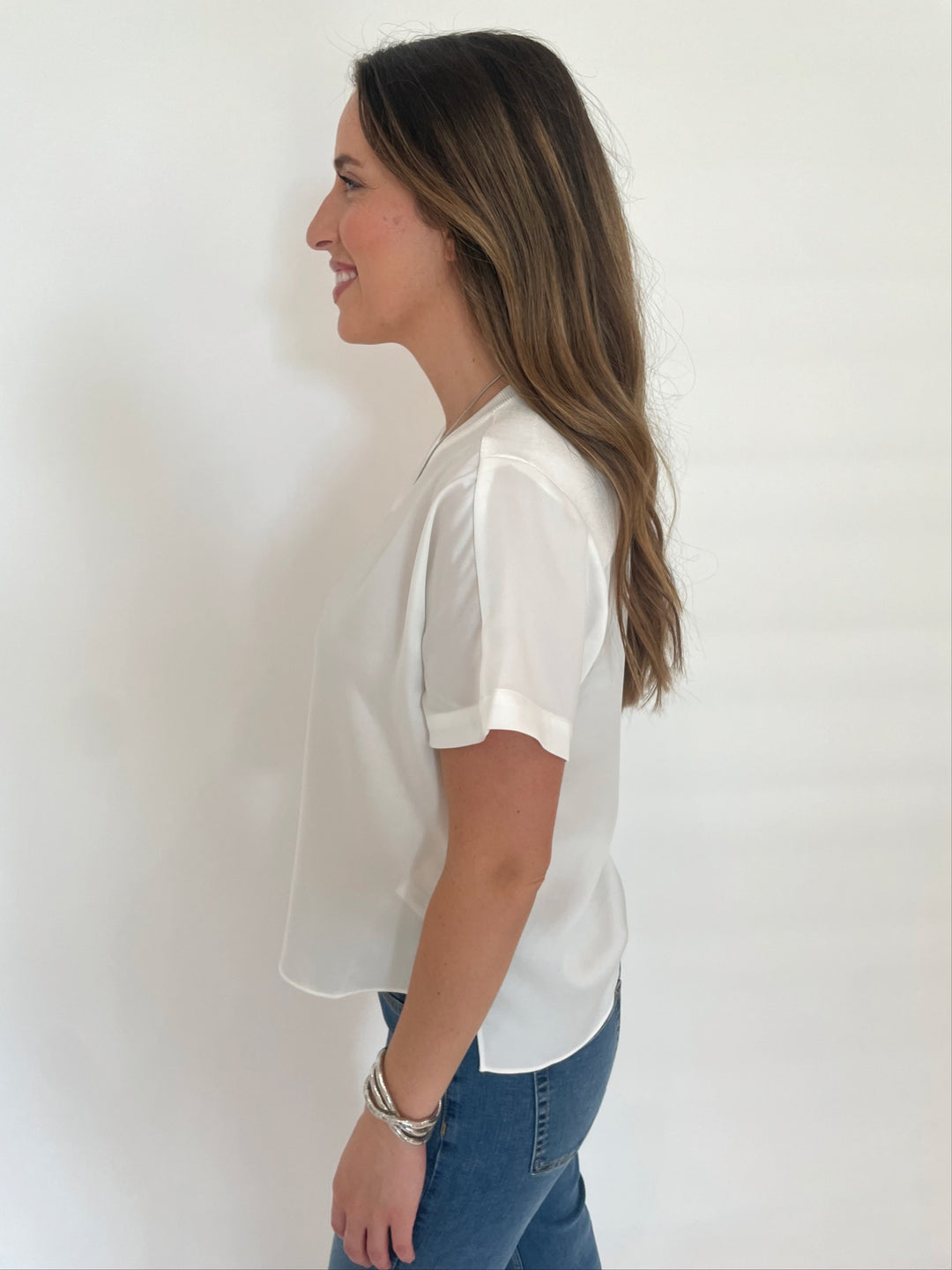 Simkhai Addy Short Sleeve Knit Back T- Shirt in White available at Barbara Katz