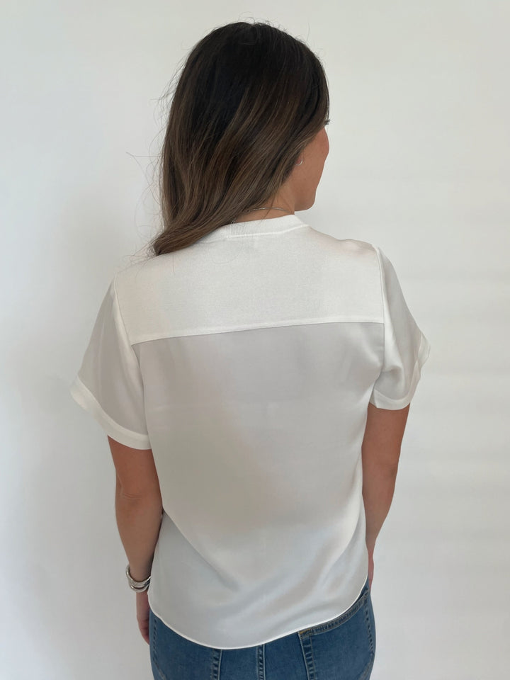 Simkhai Addy Short Sleeve Knit Back T- Shirt in White available at Barbara Katz