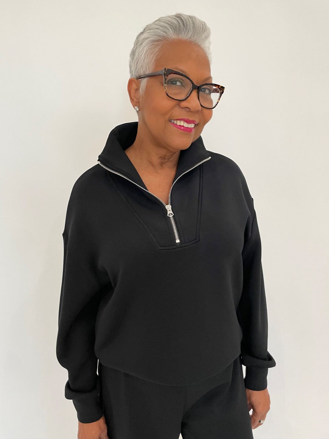 Elliott Lauren Comfort Zone Half-Zip Sweatshirt in Black available at Barbara Katz