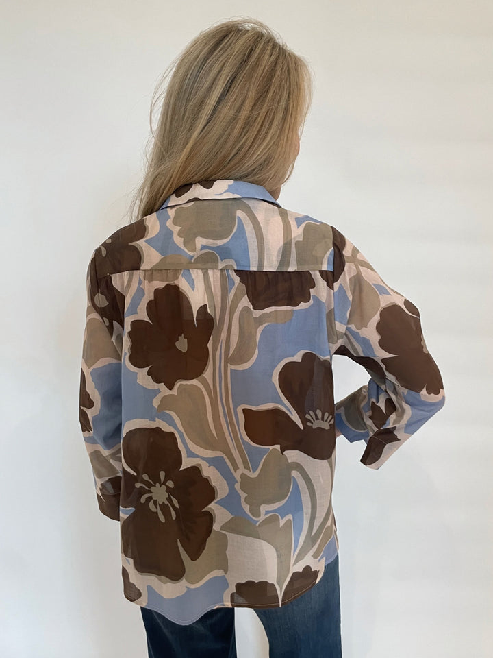 WHYCI Cotton Voile Printed Shirt in Light Blue available at Barbara Katz